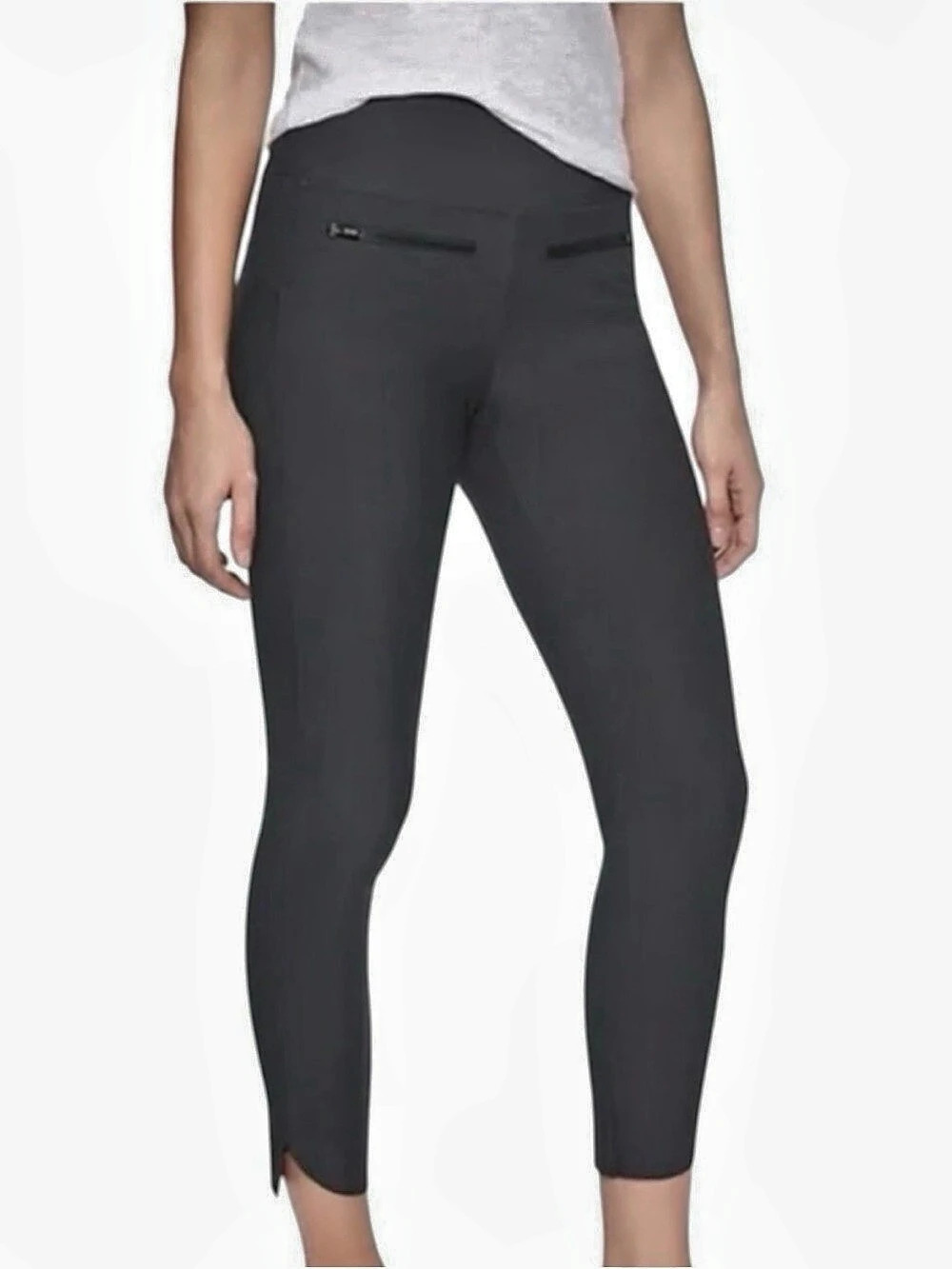 Athleta Stellar Crop Pants Large Gray Zip Pocket Stretch